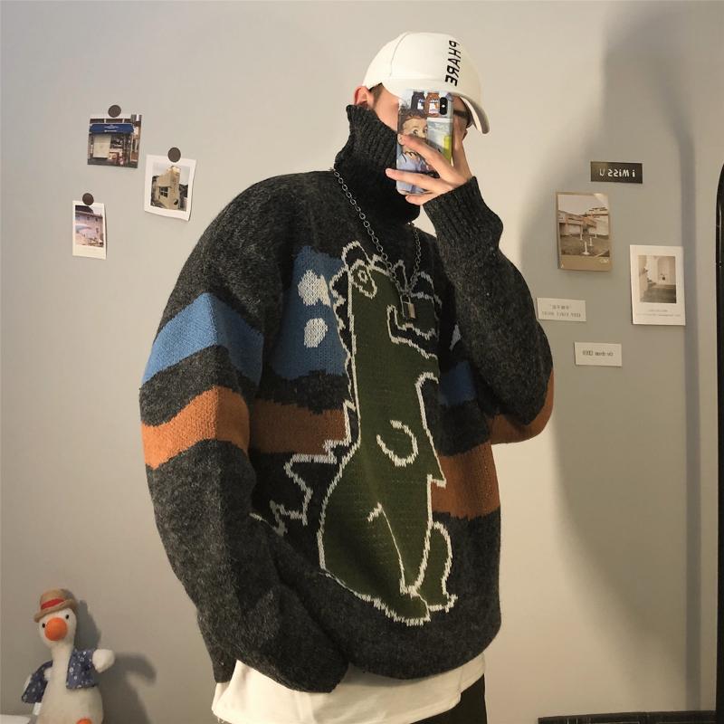 

2019 Winter Men's Thickening Cashmere Sweater Male Coats Thickening Loose Pullover Woolen Knitting High-quality Turtleneck -2XL, Dark grey