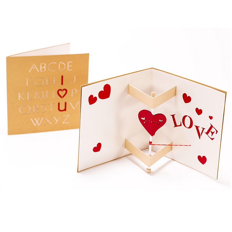 

3D Valentine's Day Hollowed Out Cards Pop UP Creative Love Heart Handmade Paper Gifts Greeting Card By DHL, As shown