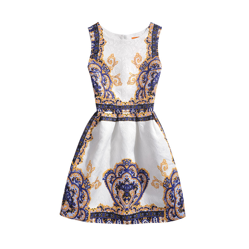 

Print Vintage Short Dress A Line Sleeveless Elegant Retro Dress Spring Sexy Party Club Mini Women, Multi