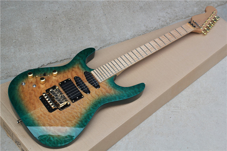 

Factory Left-handed 24 Frets Tremolo Bridge Electric Guitar with Golden hardware,Active Circuit,can be customized