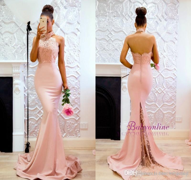 2019 Summer Spring Bridesmaid Dress Mermaid Halter Long Country Garden Formal Wedding Party Guest Maid of Honor Gown Plus Size Custom Made