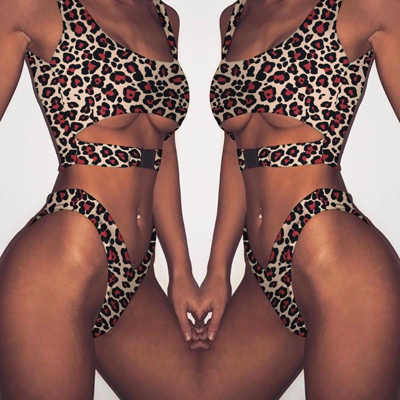 

IMANFive Sexy Leopard Bikinis 2020 New Arrival Buckle Print Women Bikini High Leg Swimwear Women Swimsuit Brazilian Biquini L