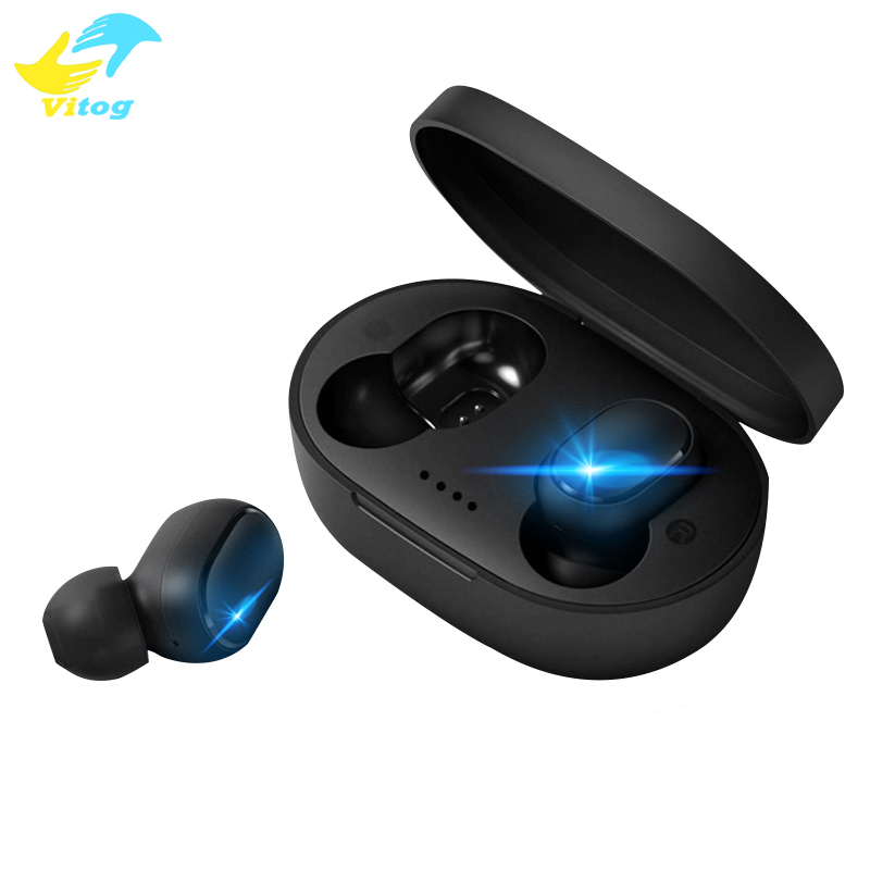 

Vitog High quality A6S TWS wireless bluetooth 5.0 headphones headset In-Ear Earbuds handfree gaming headset earphones with charging box, Black