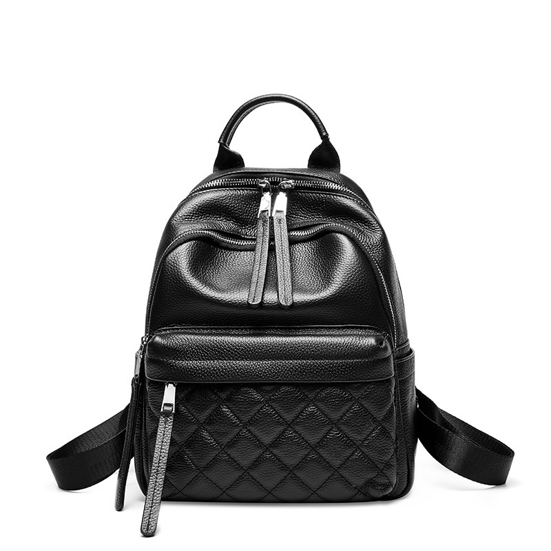 

2019 new bag leather shoulder bag new leather handbag female bag backpack schoolbag, Black