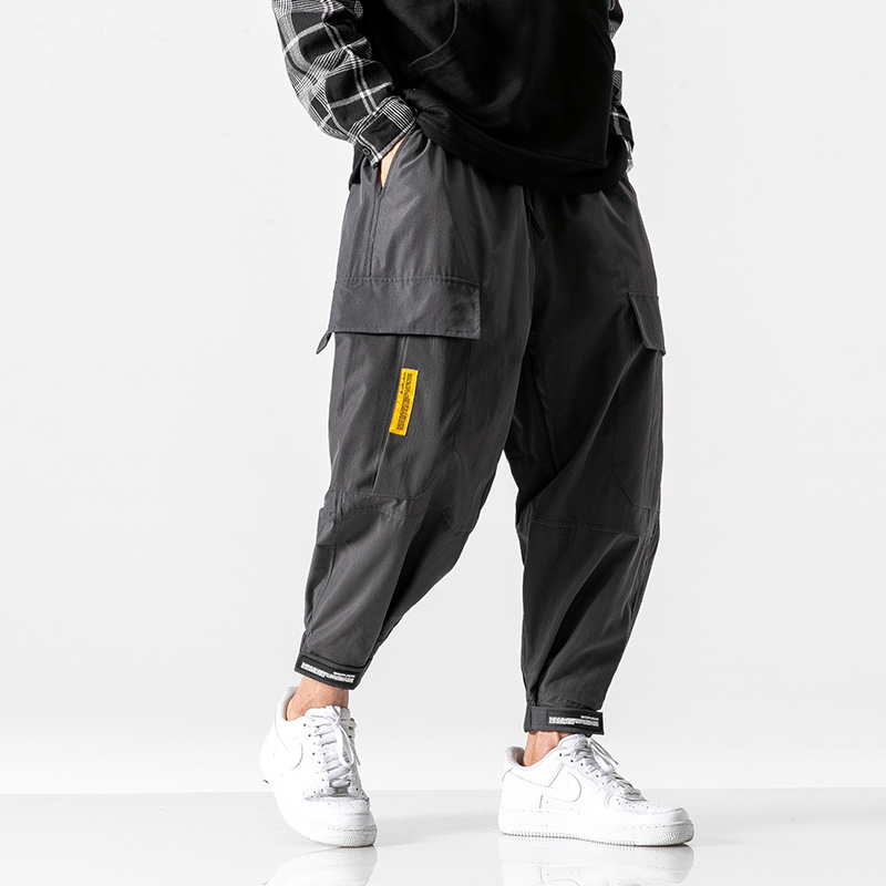 

2019 autumn ins tide brand hip hop magic stick beam foot overalls men cargo loose casual pants, Black