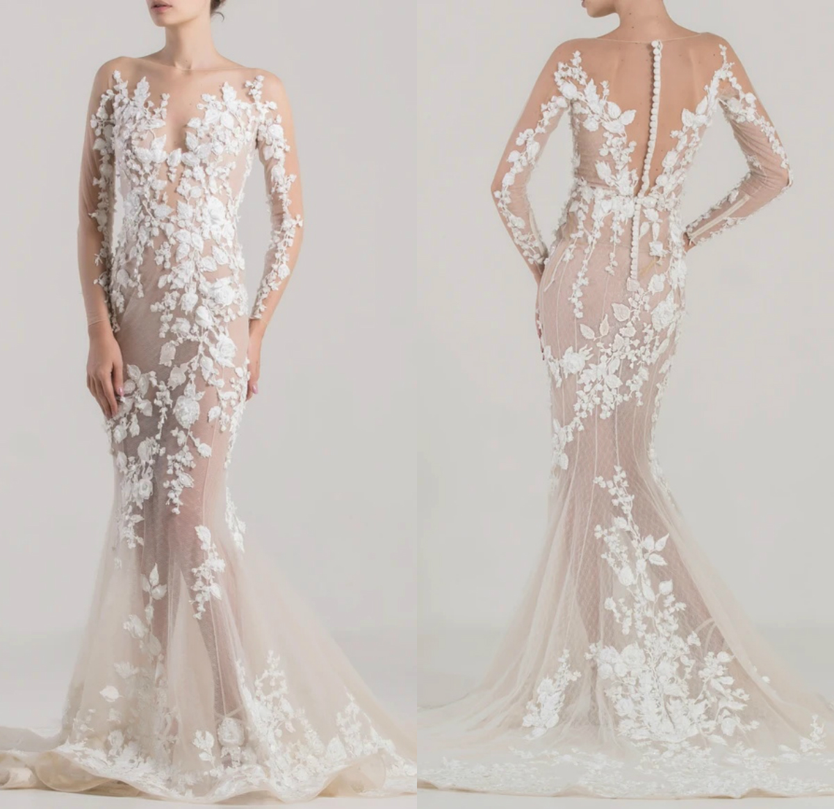 

Elegant Mermaid Wedding Dresses Long Sleeve Sweep Train See Through Bridal Gowns Plus Size Trumpet Bridal Gown Customize Robes De Mariée, Gold