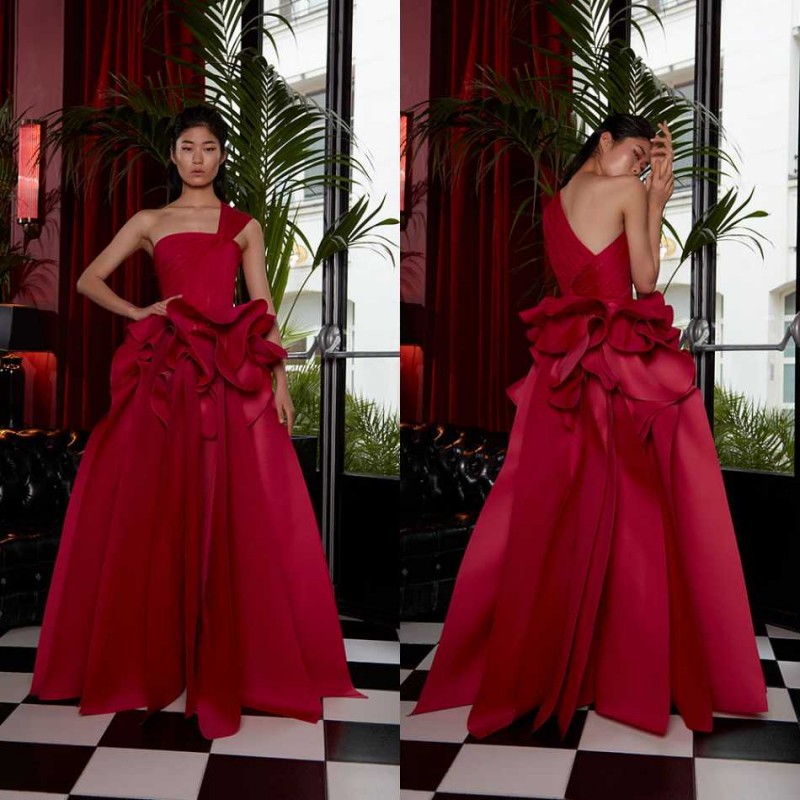 

2020 Red Prom Dresses Sexy One Shoulder Backless Evening Gowns Tiered Ruffles Floor Length Formal Party Special Occasion Dress, Sage