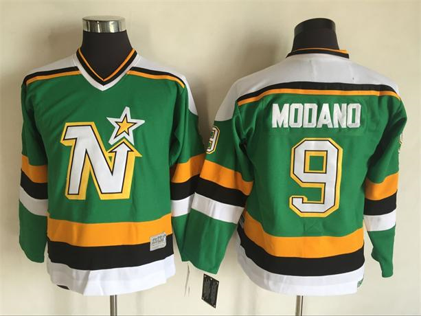 

Kids Minnesota North Stars Vintage #9 Mike Modano Hockey Jerseys Home Green Youth Boys Children Cheap Mike Modano Stitched Jersey, Black;red