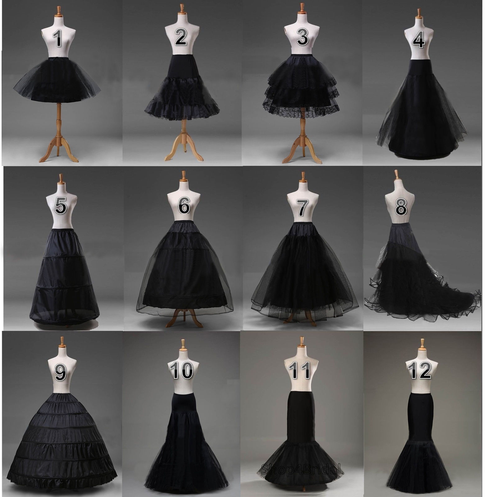 

Black Bridal Petticoat Crinoline Underskirt Hoop/Hoopless/Mermaid/Fishtail, White