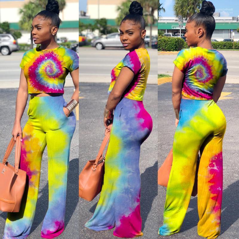

2pcs Clothing Sets Vestidoes Sports Suits Women Painting Tracksuits Fashion Summer Short Tops Long Pants
