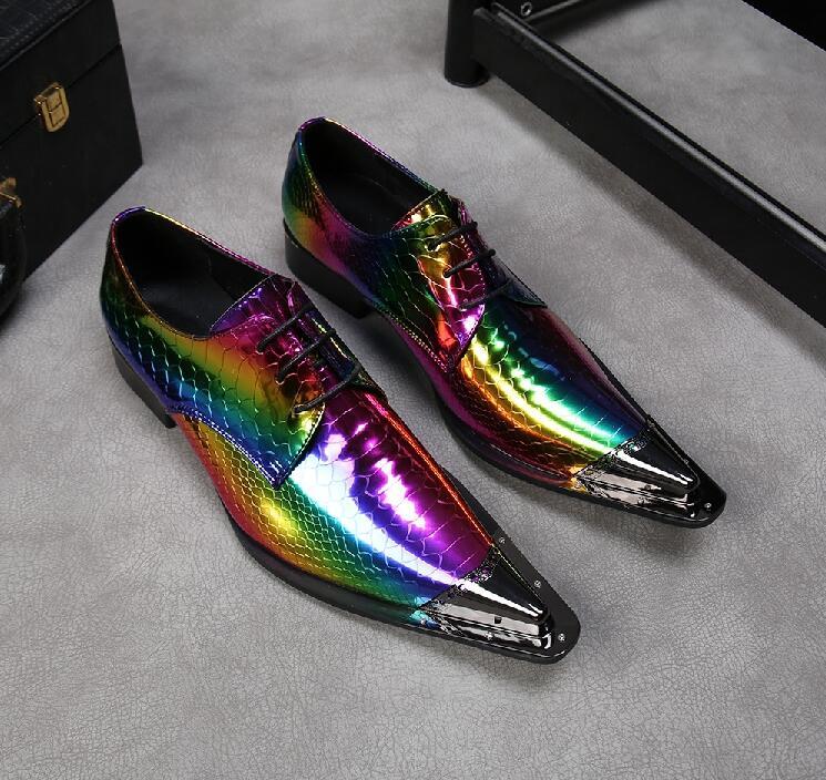 

New Laser Multicolour Party Men Oxford Shoes Real Leather Wedding Formal Shoes Lace Up Dress Shoes Male Brogues da3, Multi