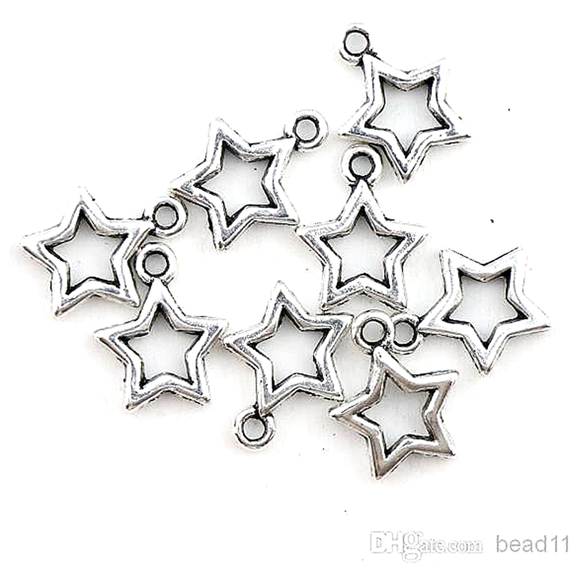 

500Pcs Antiqued Silver Open Star Charms Pendants For Jewelry Making Bracelet Necklace DIY Accessories 12X15mm