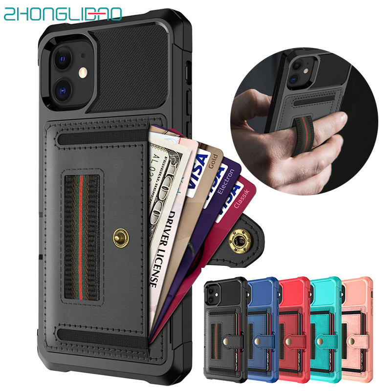 

Armor Wallet Case for IPhone 11 Pro Max Xs Max Xr 8 7 6 6s X Plus Shockproof Silicone Bumper Cover Card Holder, Red