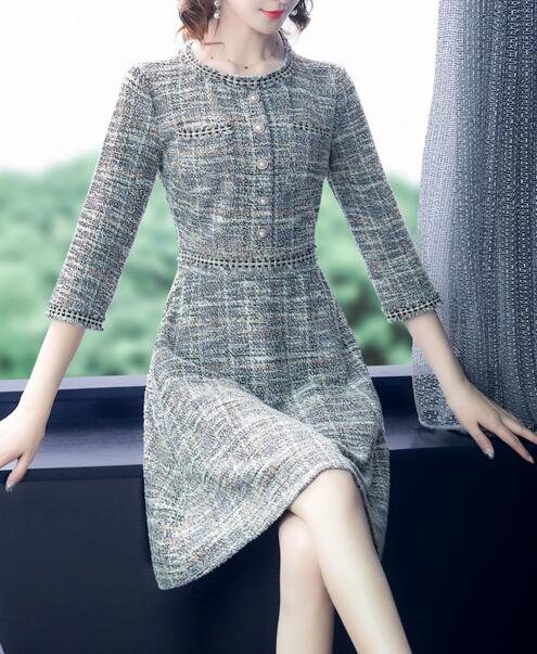 

Autumn new style temperament small sleeve tweed dress, As the picture