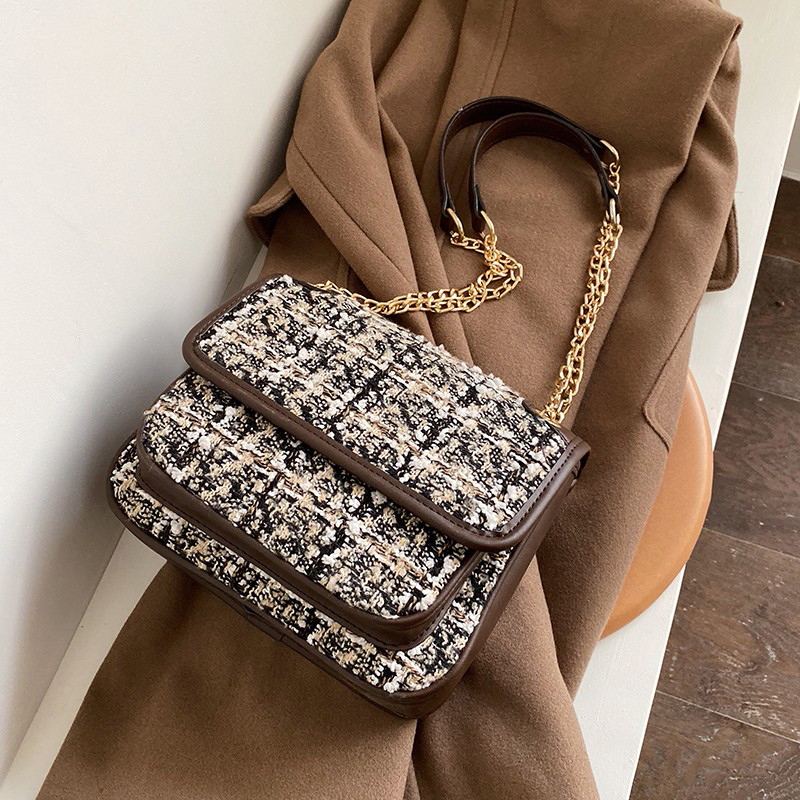 HBP Voyage Bagages Sac À Bandoulière Pochette De Mode Patchwork Couleur Tweed Crochet Plaid Femmes Chaîne Duffle Purse