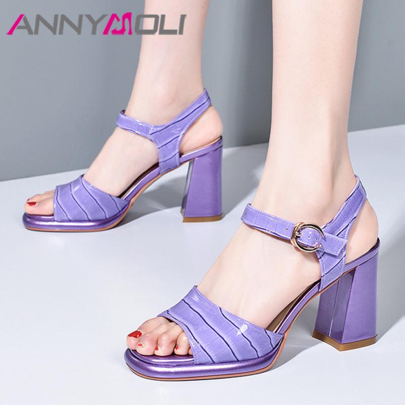 

ANNYMOLI Natural Genuine Leather Sandals Platform Extreme High Heels Open Toe Thick Heel Shoes Buckle Strap Lady Sandals Pink 43, Gray