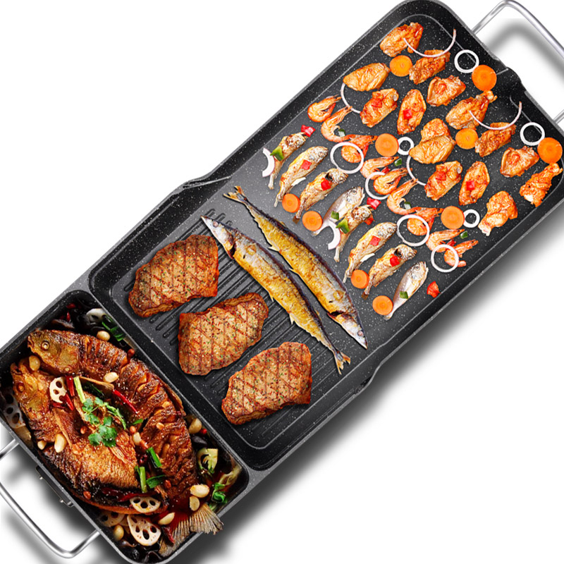 

1600W/1800W Optional Square Double Layers Smokeless Electric Pan Grill BBQ Grill Raclette Fish Electric Griddle