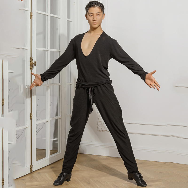 

New Men Black Latin Dance Shirt Competition Performance Ballroom Modern Salsa Tango Samba Latin Dance Costumes Dancewear SL2161