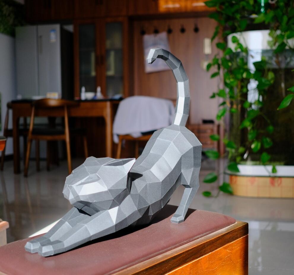 50cm long stretch cat dormitory desk desktop Novelty Items animal cats ins wind low polygon papers art paper craft DIY marine animals wall decora-image-551822961