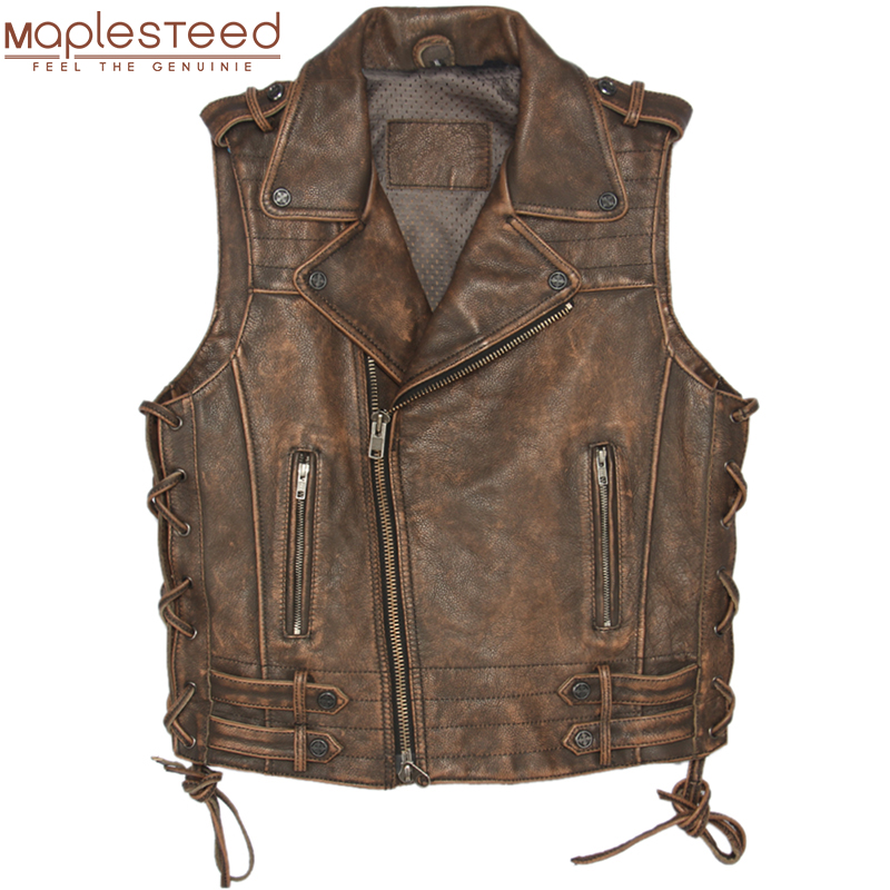 Uomo Similpelle Biker Gilet Punk Gilet Moto Gilet Marrone senza Maniche