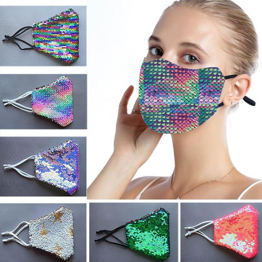 

Fashion Bling Bling Sequin Protective Mask Dustproof Washable Windproof Reuse Face Mask Elastic Earloop Mouth Party mask