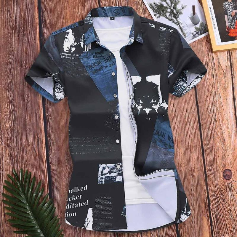 

camisa hombre Men shirt print short sleeve streetwear Shirts Hawaiian shirt Fashion hip Hop Shirts men Clothes Harajuku 1.9, Bk