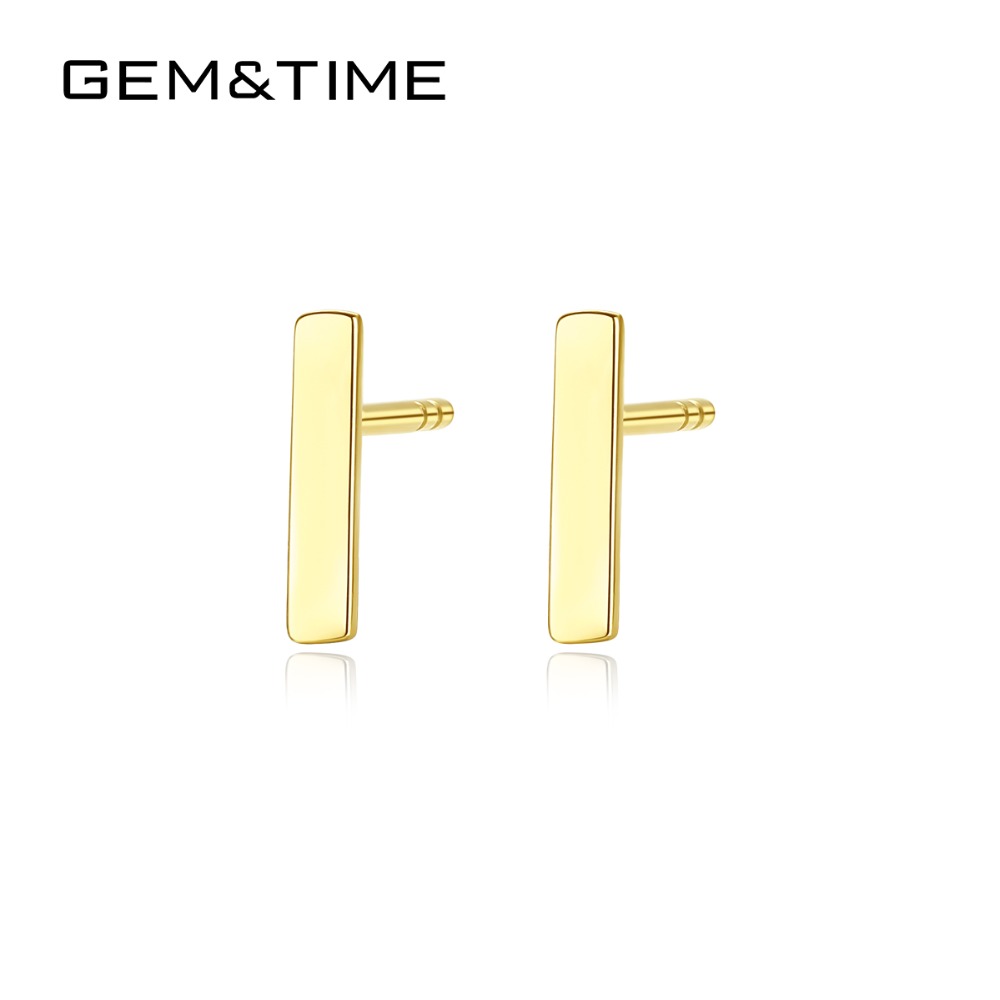 

Gem&Time Real Solid 14K Gold Dainty Mini Bar Stud Earrings for Women Wedding Engagement Fine Jewlery Bar AU585 Pendientes E14091
