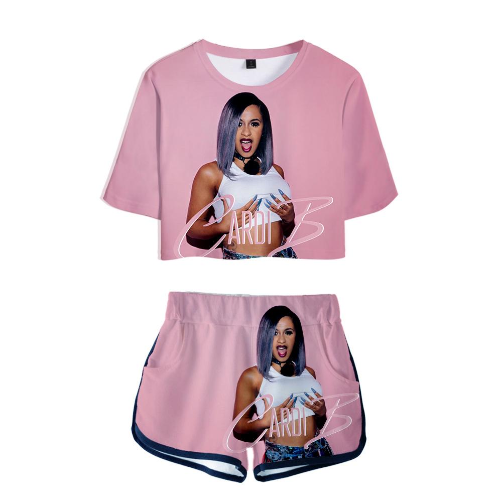 

Fashion Suit Set 2 Piece Women Cardi B 3D Print T-Shirt Women's Suit Shorts Summer 2 Piece Crop Fashion Top + Shorts XS-2XL, N00960