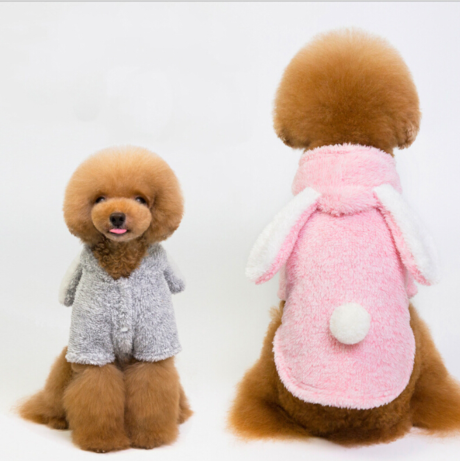 

Free Shipping Autumn and winter new dog clothes grow ears rabbit thickening pet clothes solid color Teddy law dog clothes, Multicolor