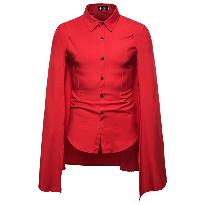 

Prom Dress Solid Men Shirt Long Sleeve Shirts with Cloak Shirt Fashion Chemise Homme Manche Longue Dancing Party Tuxedo Shirts, Black cloak shirt