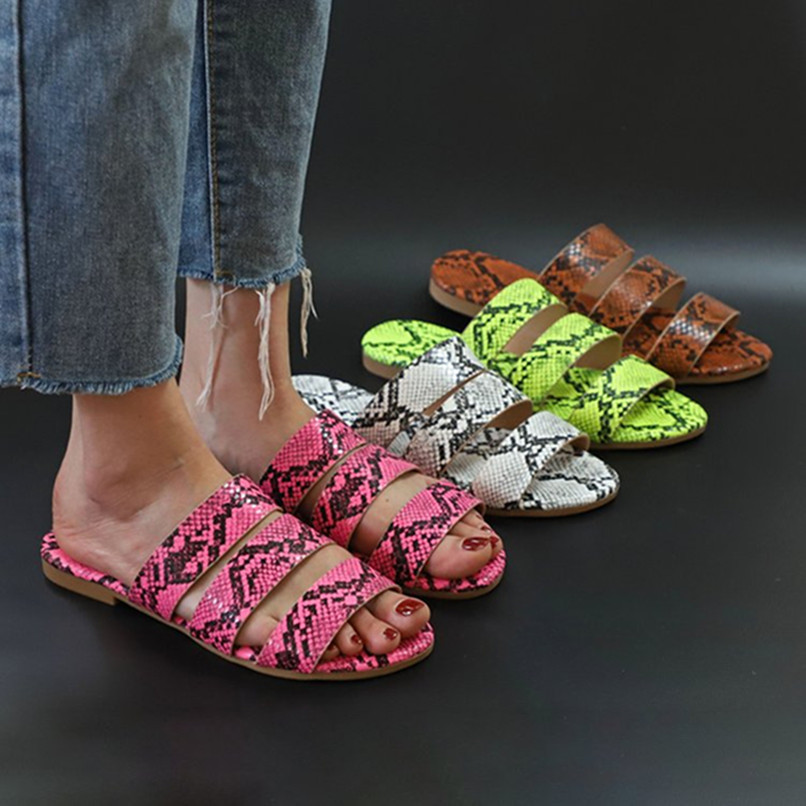 

Wholesale Women slippers snake skin plu size candy color sexy club Flat shoes beachwear flattie outdoors colorful Flip Flops fashion 0070, Yellow green