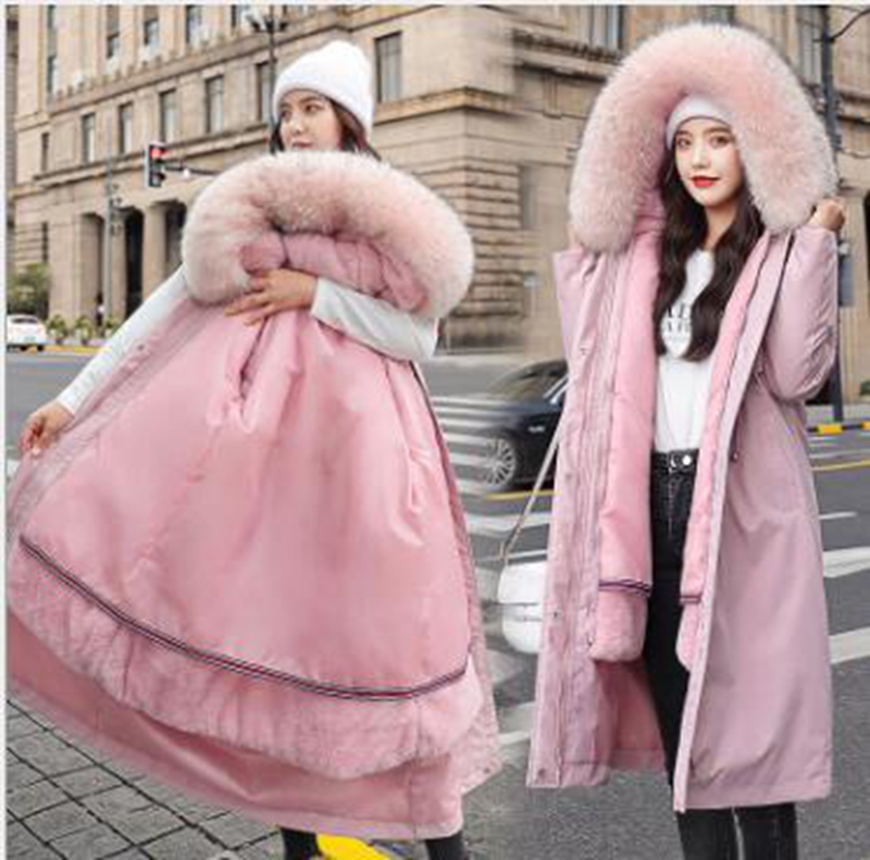 

Wholesale new autumn and winter women's pie overcoat thickened over the knee mid-length hooded cotton jacket, Navy blue