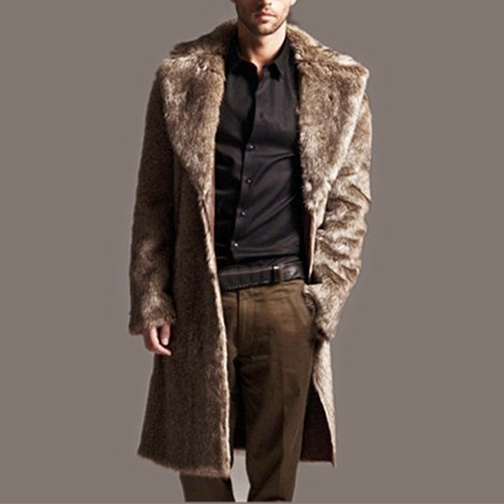 

Men' Fur & Faux Mens Warm Plus Thickening Long Coat Jacket Men Parka Outwear Cardigan Leather Abrigos Piel Homb, Black