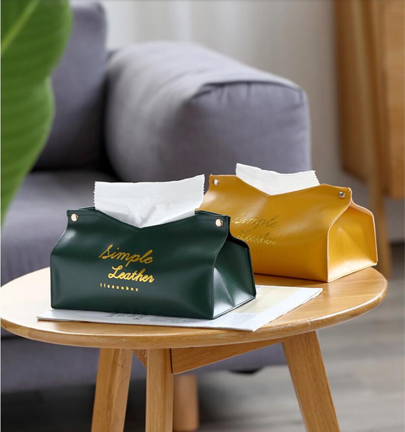 PU Tissue Boxes Creative family living room light luxury drawer Nordic ins lovely tissues box restaurant car leather-image-551463878