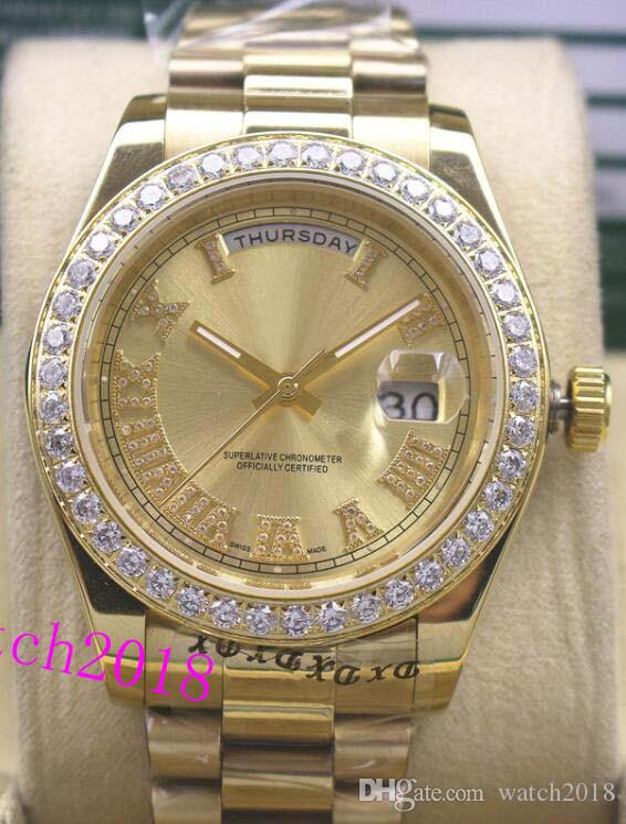 

2 Style Luxury Watch Mens Platinum II Red Dial Diamond Roman Numerals Automatic Fashion Men's Watch Wristwatch, Gold