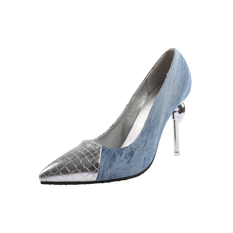 

plus size 3-48 2020 summer shallow women pumps stiletto heels pointed toe party shoes pu leather high heels shoes, Blue