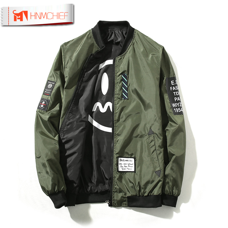 

Jacket Men Pilot with Patches Green Both Side Wear Army Thin Pilot Bomber Jackets Wind Breaker Jacket Men Dropship, Black