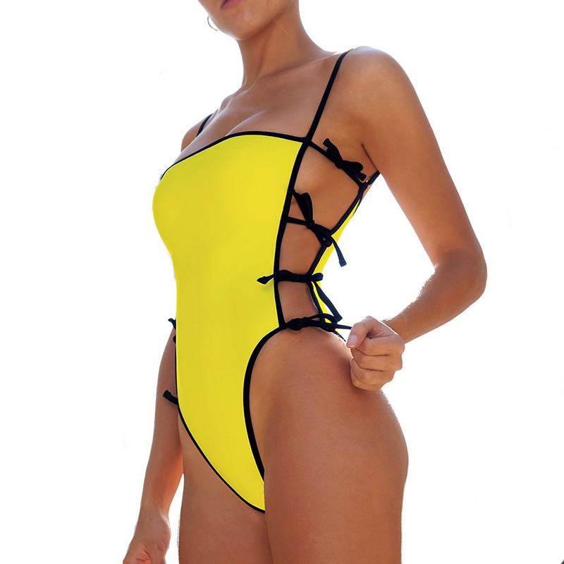 

New Sexy Neon Yellow One Piece Swimsuit Women 2019 Bandeau String Monokini High cut Swimwear female Hollow out Bathing Suit Swim, B859white