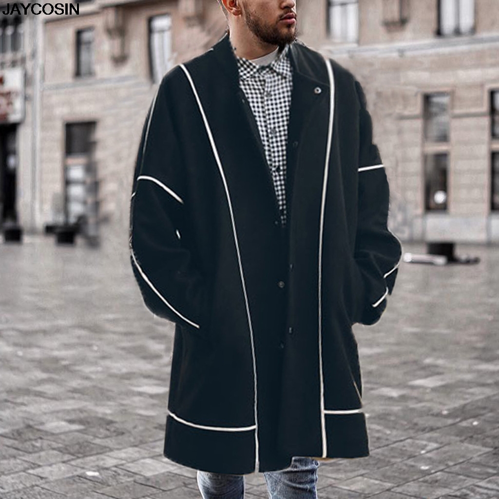 

KLV Jackets Men' Winter spring Fashion Simple Solid Color Warm Lapel Coat Hip Hop Casual Long Sleeve Coat 2020 new hot sale 70, White