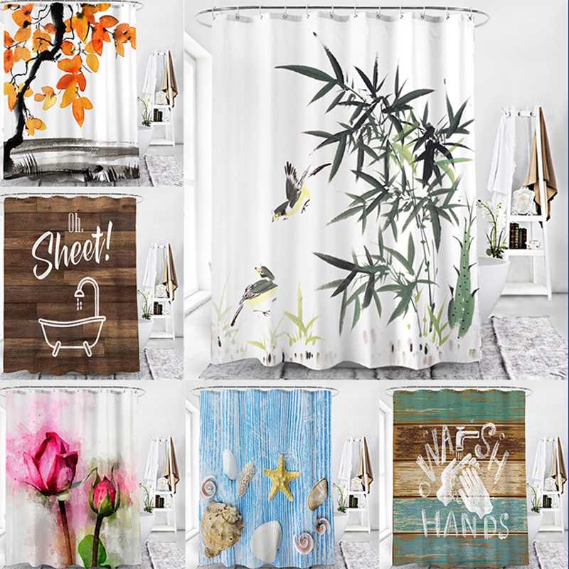 

Waterproof Polyester fabric 3D Bath curtain forest for Bathroom curtain Flower Plant beach Shower Long 180*180cm