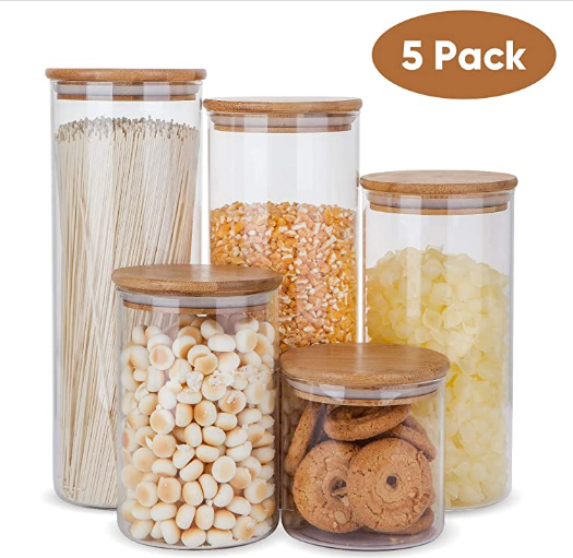 4er set de existencias vasos bambú tapa de existencias latas recipiente de vidrio vidrio lata pasta
