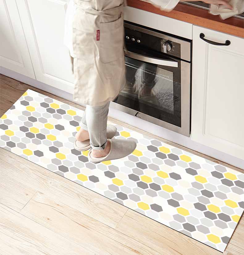 

Else Yellow Gray Geometric Honeycomb 3d Print Non Slip Microfiber kitchen counter Modern Decorative Washable Area Rug Mat, As pic