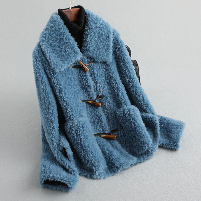 

Women winter real wool fur coat jacket female girl sheep shearing coats lady jacket overcoats A19506, Blue