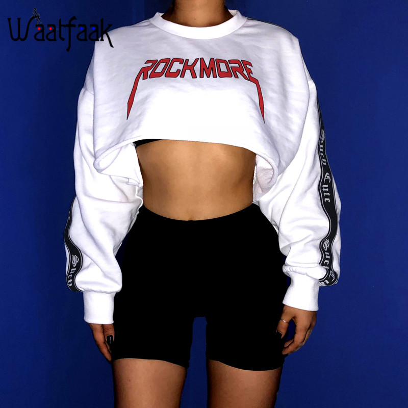 

Waatfaak Oversize Crop Hoodies Sweatshirt Women Pullover Hoodies Cotton White Long Sleeve Top Patchwork Embroidery Sweatshirt