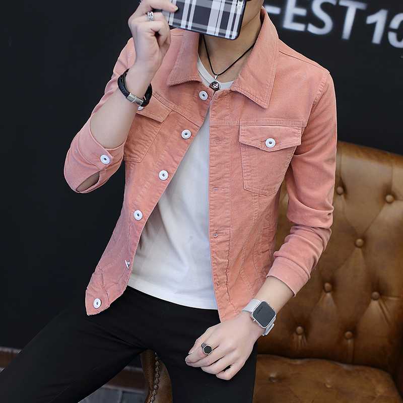 

2020 New style Fashion Male High quality pure cotton Denim jackets/Men' pure color slim fit leisure cowboy Coats size -3XL, Pink