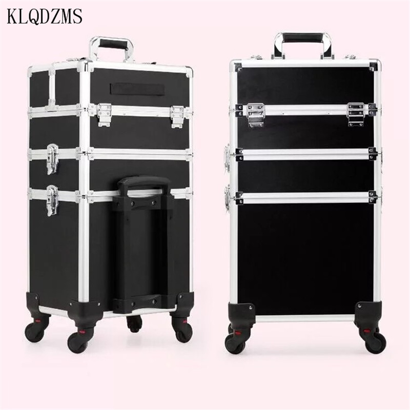 

high quality women professional make up case trolley cosmetic suitcase large capacity Rolling Luggage on wheels, Black 4 layers