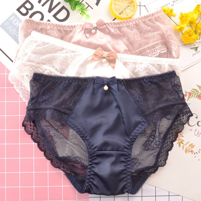 

#322 Wholesale 3pcs women's sexy intimates lingerie bowknot lace mesh cut-out briefs mid-rise underpants Kwaii tokyo panties free shipping, White heart shape