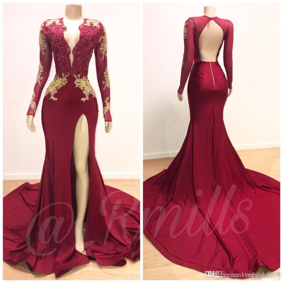 burgundy and gold mermaid dress