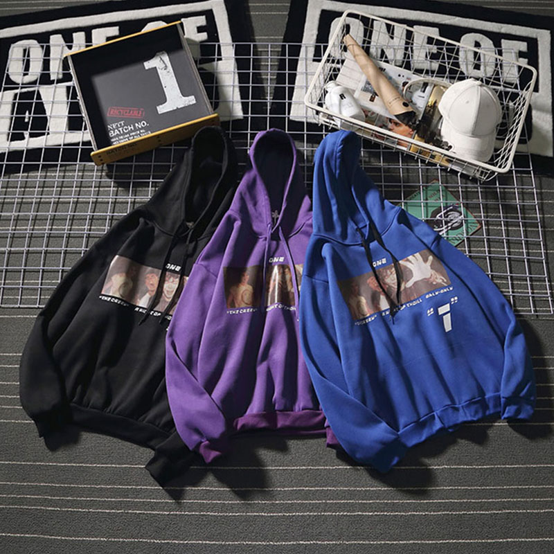 

2020 Hot Harajuku print hip hop hoodie men funny Loose fashion casual Vintage Sweatshirt Oversized All-match black streetwear, Blue