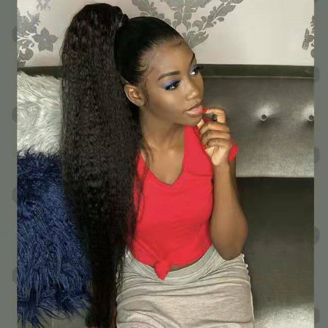 

Dark Brown Italian yaki Human hair kinky straight Clip in natural coarse yaki virgin hair drawstring ponytail hair extensions 10-22inch